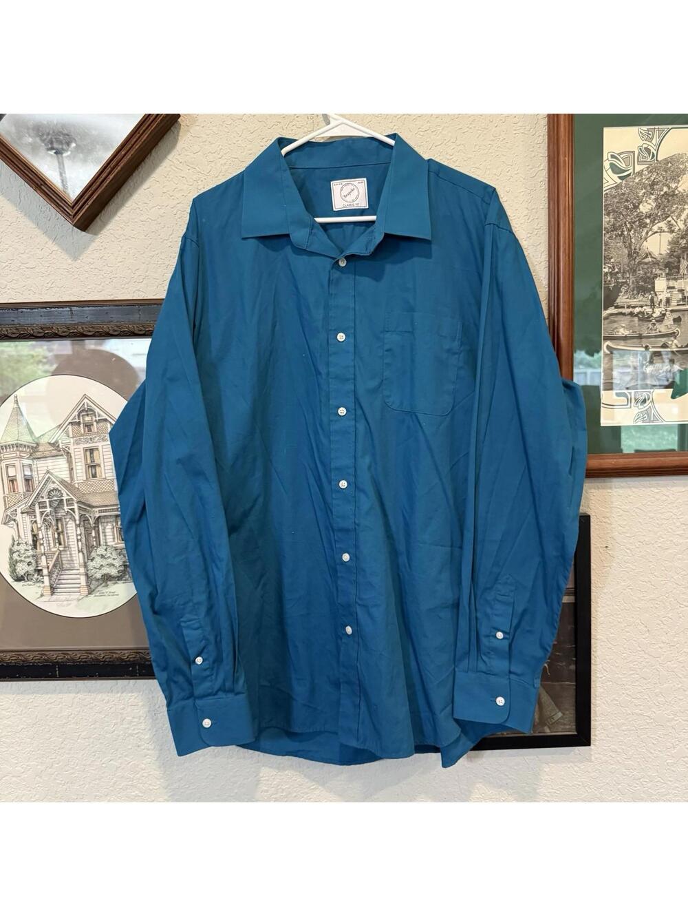 Bespoke New York Designer Dress Shirt Men's Size XL 17 - 17.5 Turquoise